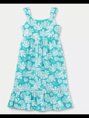 Girls' Adaptive Woven Floral Dress - Cat & Jack™ Turquoise Green M(8), L(10/12)
